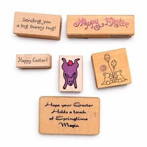 Vintage Easter Rubber Stamps Lot Of 6 Easter Bunny Egg Spring Used Lot 3